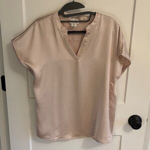 Nicole Miller Soft Blush Satin V-Neck Blouse